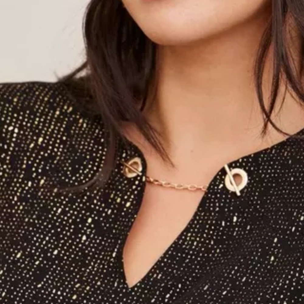 Torrid NWT Black Gold Crepe Chain Party Top